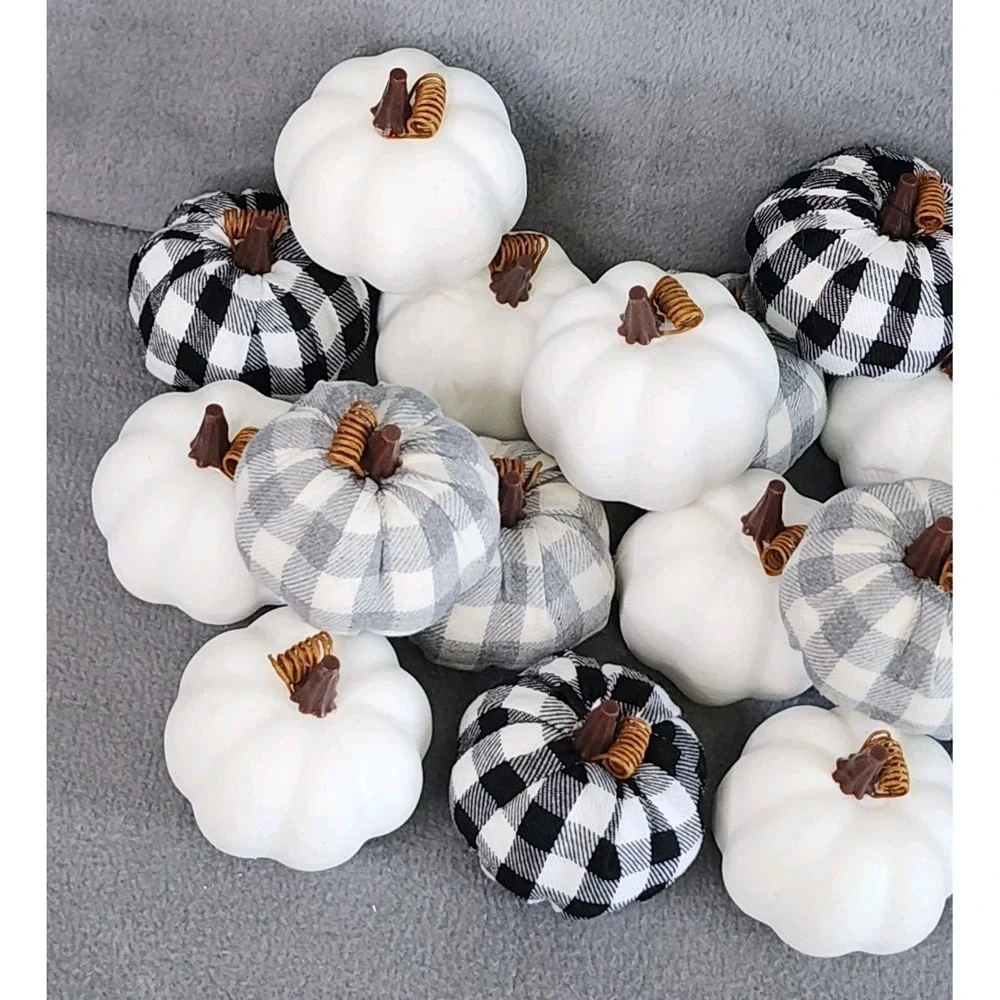 Unbranded Fabric Foam Pumpkin Buffalo‎ Plaid Gingham Solid White Black Grey 16pc